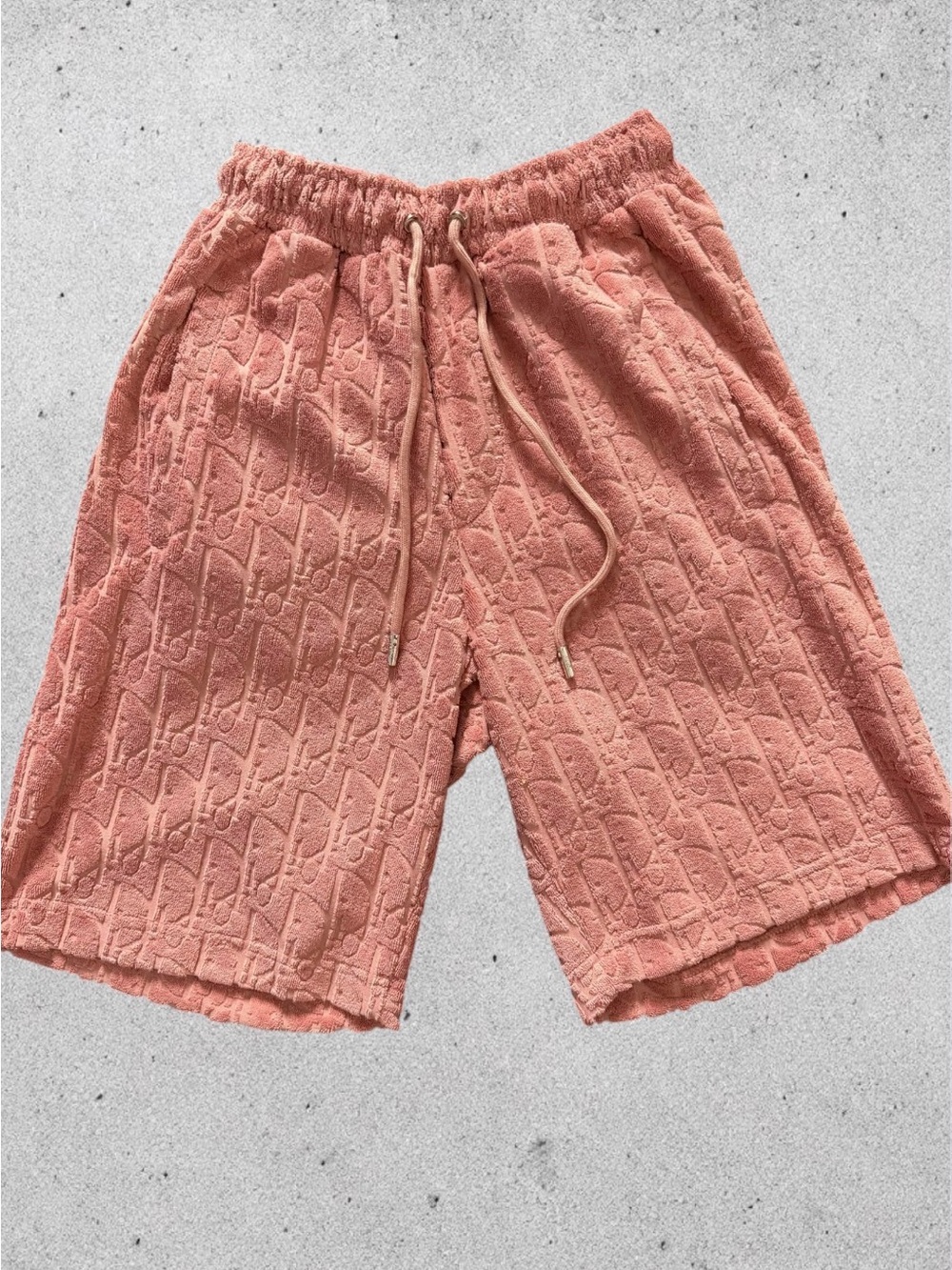 Men’s Dior Coral Pink Monogram Terry Drawstring Shorts Size Medium